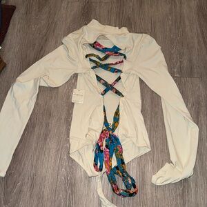 Long sleeve body suit going out shirt cross back